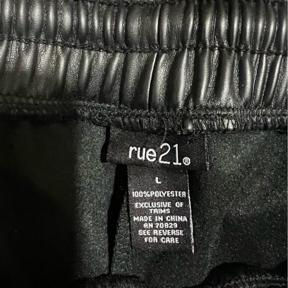 Rue21 Faux Leather Joggers Womens L Black Drawstring Stretch High Rise Biker - Picture 5 of 5